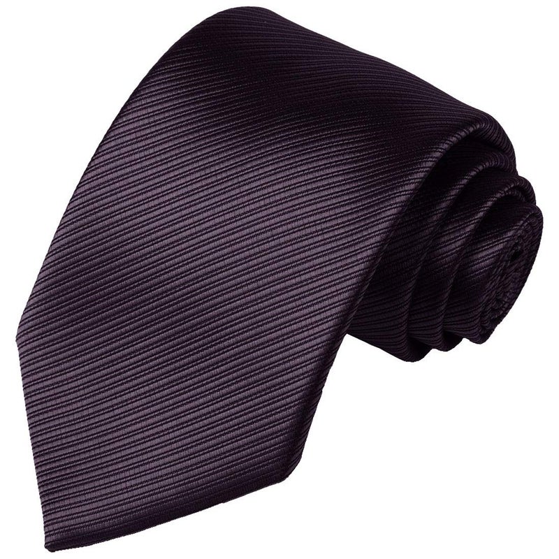 KissTies Mens Tie Grape Purple Solid Striped Necktie - Image 1